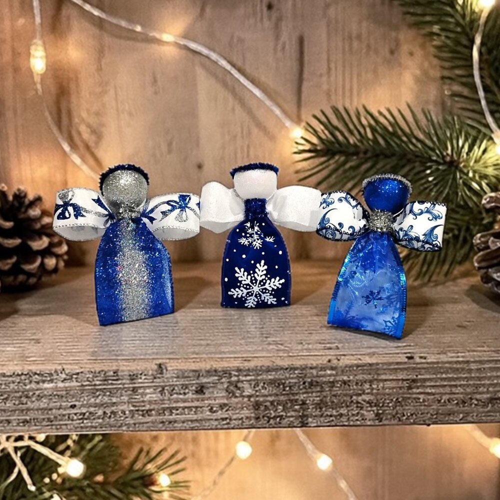 (3) Pc. Handmade Blue Silver & White 4-5"  Christmas Angel Ornaments / Gifts